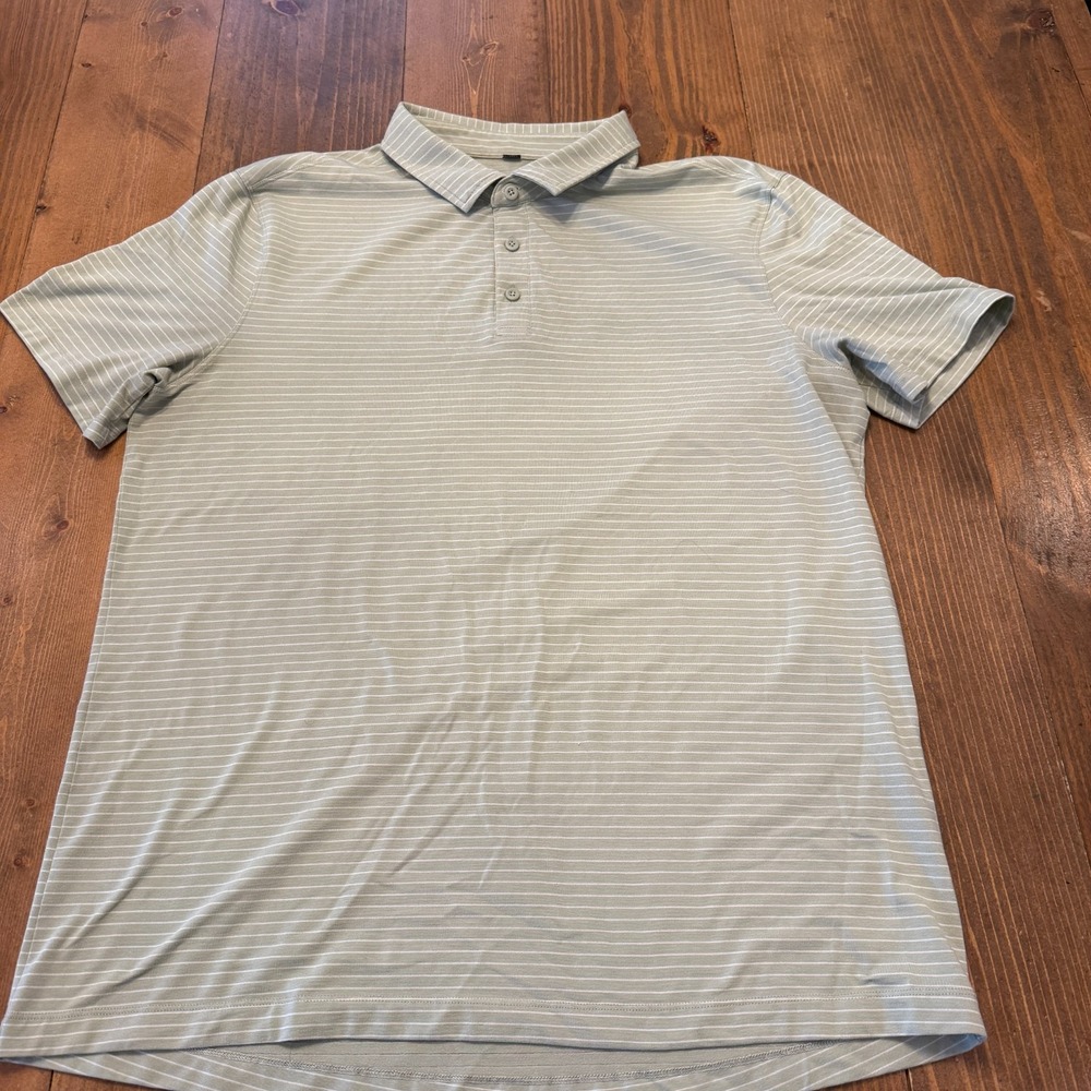 Lululemon Evolution Polo Shirt Mens Size XL Short Sleeve Grey Green Striped Golf